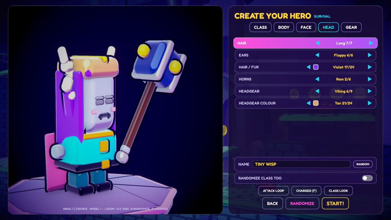 The hero creator showing capes, accessories and weapon tint