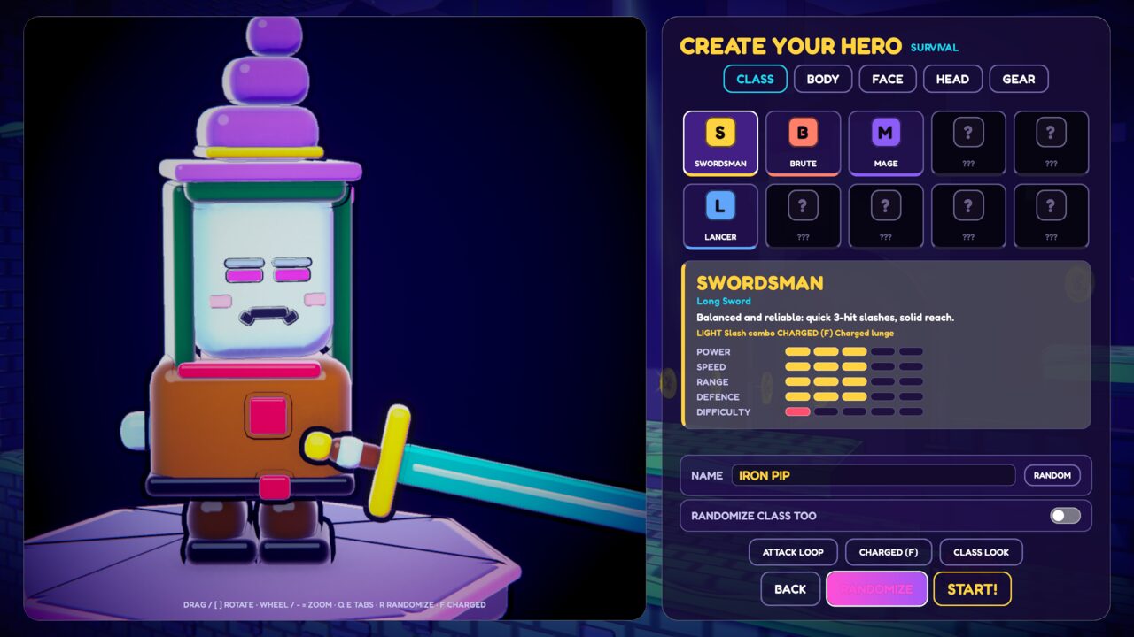 The hero creator: a Swordsman with a long sword