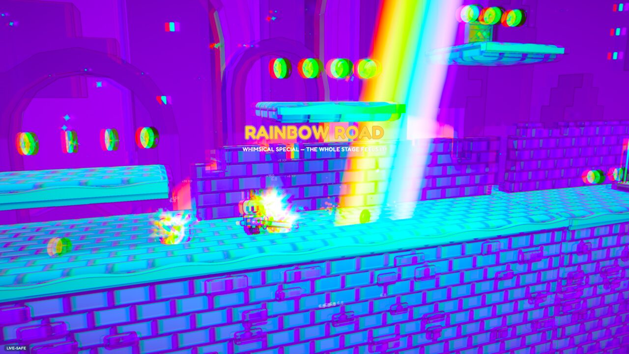 Rainbow Road sweeps across the stage