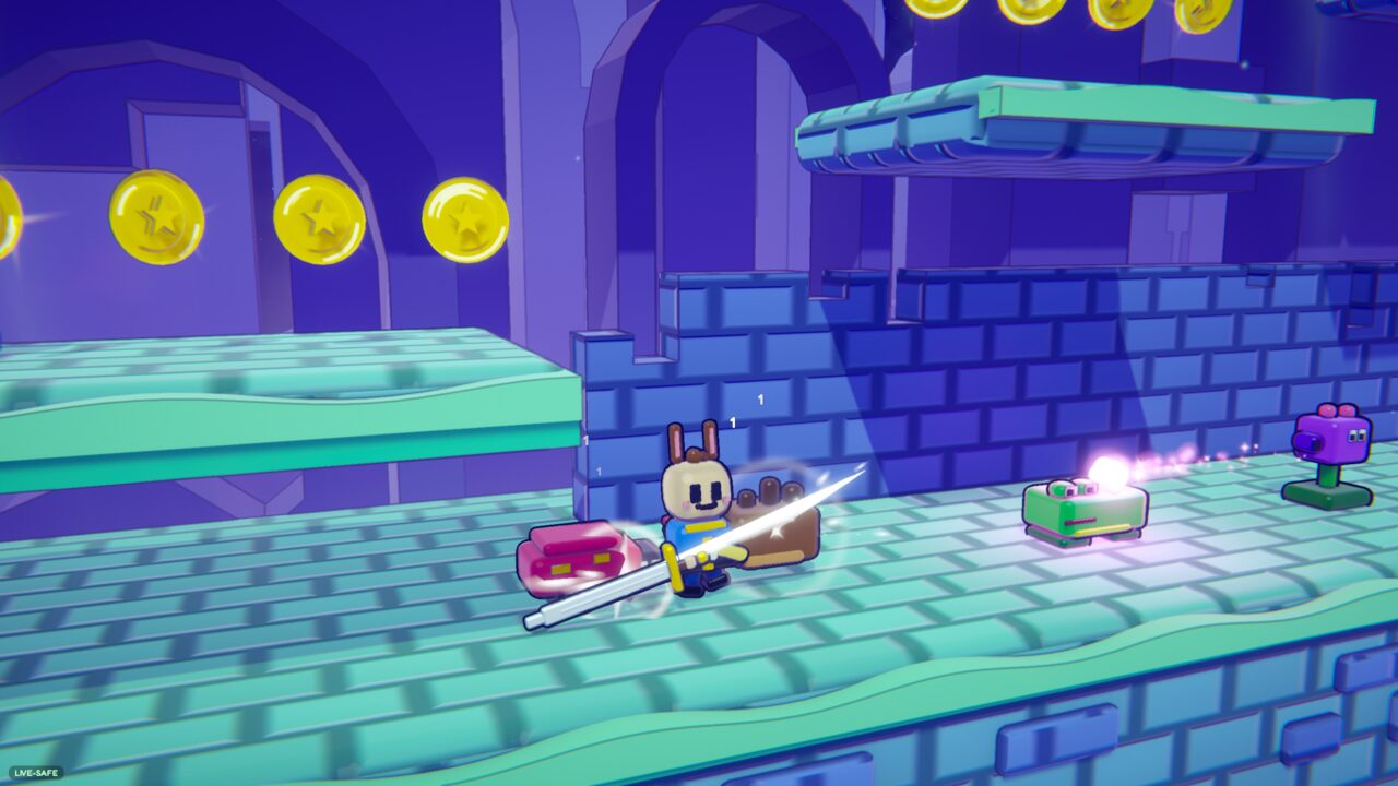 The hero fights a crowd in Coin Caverns